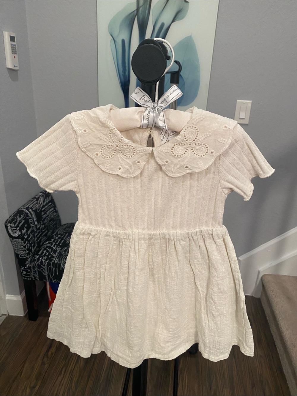 ZARA CREAM EMBROIDERED COLLAR DRESS.